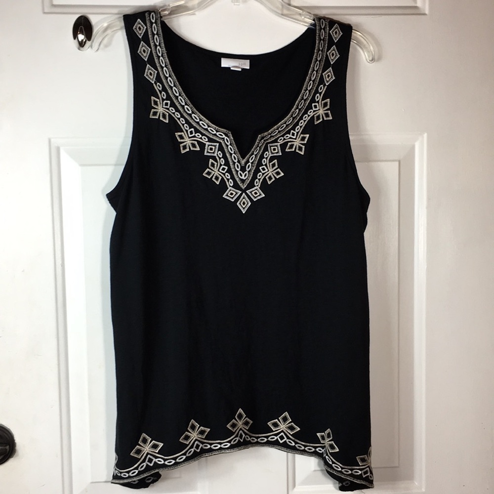 J.Jill Navy Blue sleeveless embroidered tunic med